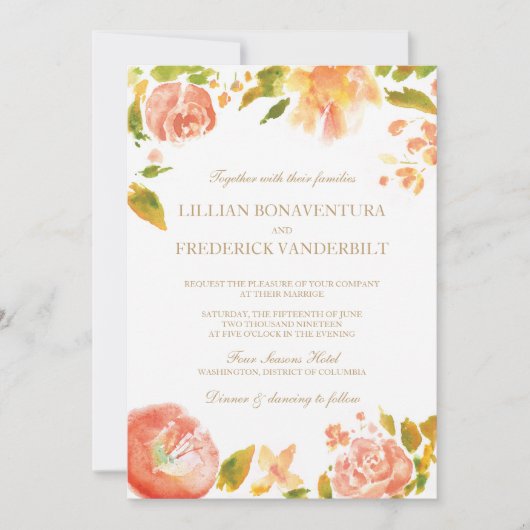 Aquarellfarbene Rose zum Hochzeitsfeiern Einladung (Vorderseite)