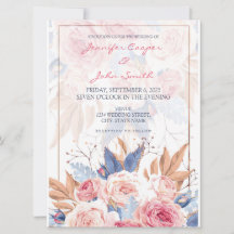Aquarellfarbene Rosen & Blauer Blume Hochzeit