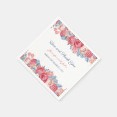 Aquarellfarbene Rosen & Blauer Blume Hochzeit Serviette (Ecke)
