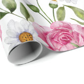 Aquarellfarbene Rosen und Daisy-Blume Geschenkpapier (Rolleneckpunkt)