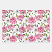 Aquarellfarbene Rosen und Daisy-Blume Geschenkpapier Set (Vorderseite)