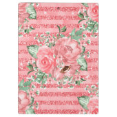 Aquarellfarbene Rosen und Glitzer Streifen Klemmbrett (Rückseite)