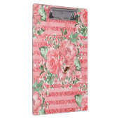 Aquarellfarbene Rosen und Glitzer Streifen Klemmbrett (Rechts)