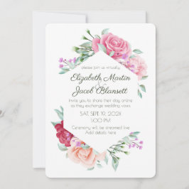 Aquarellfarbene Rosen & Violets Virtual Wedding Einladung