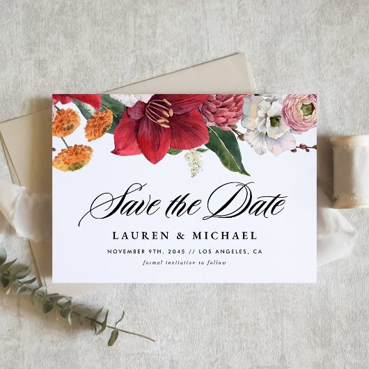 Aquarellfarbene rote Amaryllis und QR-Code für Her Save The Date