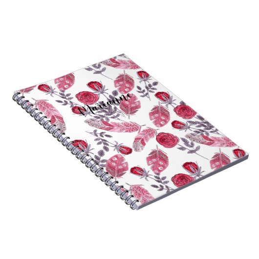 Aquarellfarbene rote Federn Blume Weiß beide Notizblock (Rechte Seite)