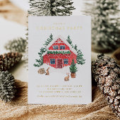 Aquarellfarbene Rote Hütte Schneeschuhwandern Weih Folieneinladung