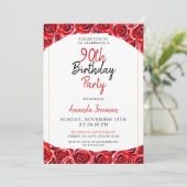 Aquarellfarbene Rote Rose 90. Geburtstag Einladung (Stehend Vorderseite)