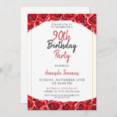 Aquarellfarbene Rote Rose 90. Geburtstag Einladung (Vorne/Hinten)