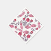 Aquarellfarbene rote Rosen Blume federn Weiß Serviette (Ecke)