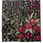 Aquarellfarbene rote Rosen Blume kleine Blumengrün Duschvorhang (Vorderseite)