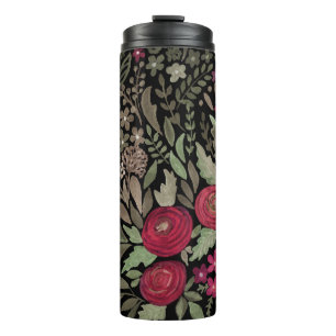 Aquarellfarbene rote Rosen Blume kleine Blumengrün Thermosbecher