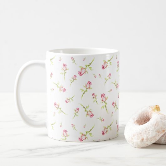 Aquarellfarbene Rote Rosen Handgestrichen Kaffeetasse (Mit Donut)
