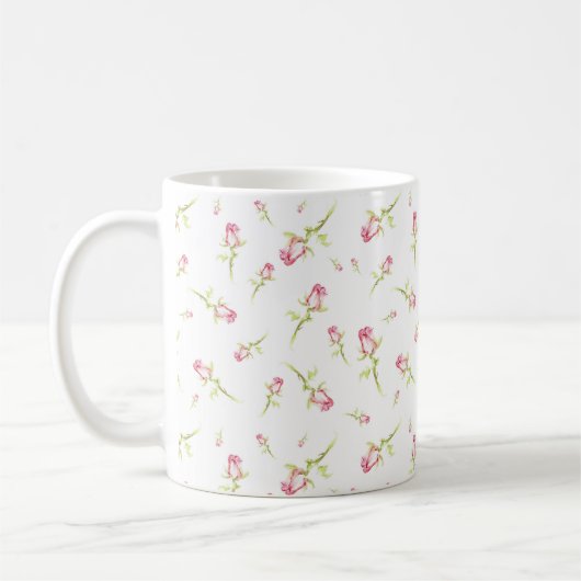 Aquarellfarbene Rote Rosen Handgestrichen Kaffeetasse (Links)