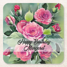 Aquarellfarbene Rote Rosen zum Geburtstag glücklic