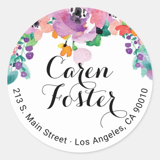Aquarellfarbene Rücksendeadresse Runder Aufkleber (Vorderseite)