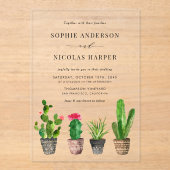 Aquarellfarbene Säkulente und Kakteen Hochzeiten Acryleinladungen (Vorderseite)