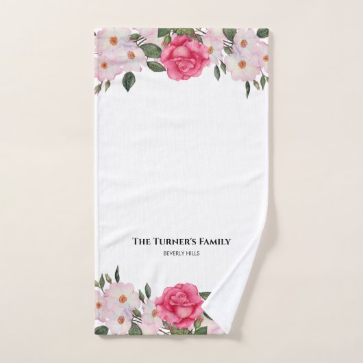 Aquarellfarbene, sanfte, rosa, weiße Rosen - Illus Badhandtuch Set (Handtuch)