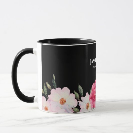 Aquarellfarbene, sanfte, rosa, weiße Rosen - Illus Tasse (Links)
