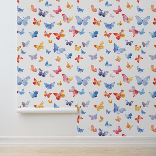 Aquarellfarbene Schmetterlinge Kinderzimmer Kinder Tapete (Anwendung)