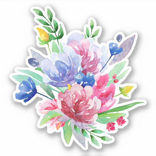 Aquarellfarbene Sommer-Blume. Rosa und blaue Blume Aufkleber (Vorderseite)