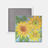 Aquarellfarbene Sonnenblumen auf einem Magneten Magnet (Vorderseite/Rückseite)