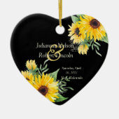 Aquarellfarbene Sonnenblumen auf schwarzer Hochzei Keramik Ornament (Vorne)