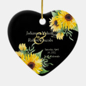 Aquarellfarbene Sonnenblumen auf schwarzer Hochzei Keramik Ornament (Hinten)