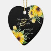 Aquarellfarbene Sonnenblumen auf schwarzer Hochzei Keramik Ornament (Links)