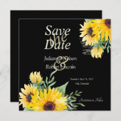 Aquarellfarbene Sonnenblumen auf schwarzer Hochzei Save The Date (Vorne/Hinten)
