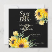Aquarellfarbene Sonnenblumen auf schwarzer Hochzei Save The Date (Vorderseite)