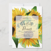 Aquarellfarbene Sonnenblumen mit blauen Hochzeiten Einladung (Vorderseite)