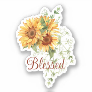 Aquarellfarbene Sonnenblumen mit eigenem Text Aufkleber
