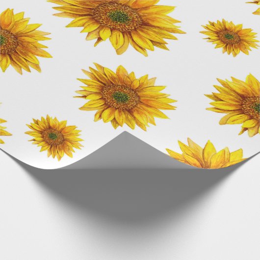 Aquarellfarbene Sonnenblumen. Rustikales Blumenmus Geschenkpapier (Ecke)