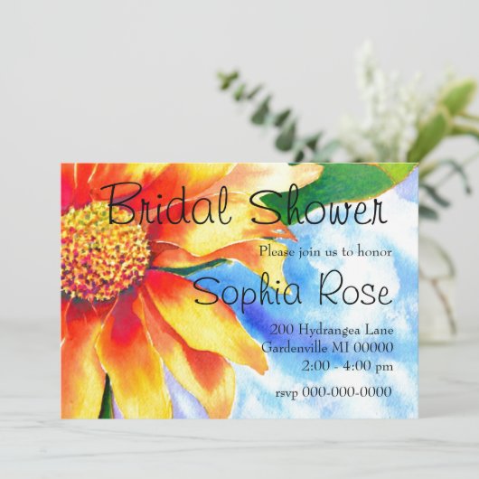 Aquarellfarbene Sonnenblumenmalerei Einladung (Stehend Vorderseite)