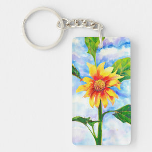 Aquarellfarbene Sonnenblumenmalerei Schlüsselanhänger