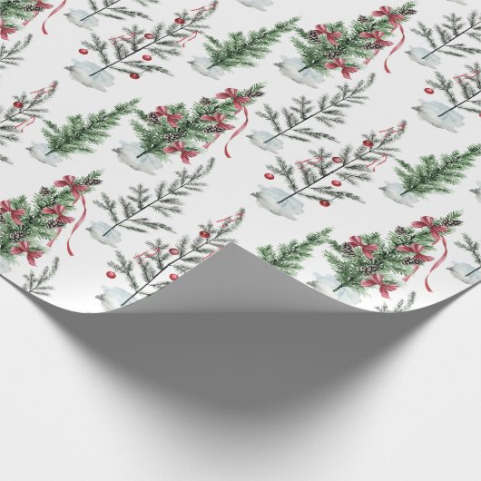 Aquarellfarbene, spartanische Weihnachtsbaumen Geschenkpapier (Ecke)
