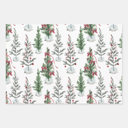 Aquarellfarbene, spartanische Weihnachtsbaumen Geschenkpapier Set (Vorderseite)
