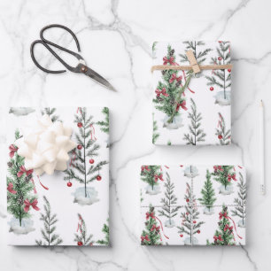 Aquarellfarbene, spartanische Weihnachtsbaumen Geschenkpapier Set