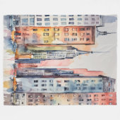 Aquarellfarbene Stadtbilder Skyscapers Fleecedecke (Vorderseite (Horizontal))