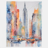 Aquarellfarbene Stadtbilder Skyscapers Fleecedecke (Vorderseite)
