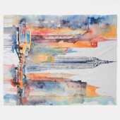 Aquarellfarbene Stadtbilder Skyscapers Fleecedecke (Vorderseite (Horizontal))