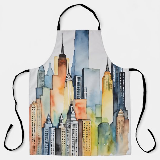 Aquarellfarbene Stadtbilder Skyscapers Schürze (Vorderseite)