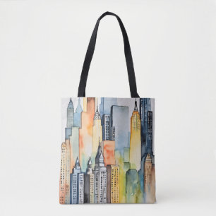 Aquarellfarbene Stadtbilder Skyscapers Tasche