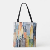 Aquarellfarbene Stadtbilder Skyscapers Tasche (Rückseite)