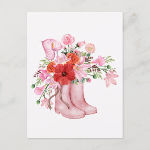 Aquarellfarbene Stiefel Blumenstrauß Postkarte