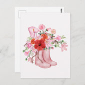 Aquarellfarbene Stiefel Blumenstrauß Postkarte (Vorne/Hinten)