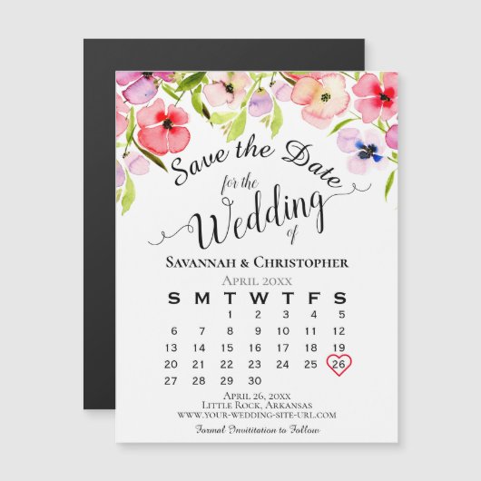 Aquarellfarbene Stiefmütterchen Save the Date Hoch Magnetkarte (Vorne/Hinten)