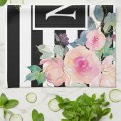 Aquarellfarbene Streifen Name Rosa Schwarz-weiß Geschirrtuch (Gefaltet)