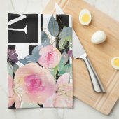 Aquarellfarbene Streifen Name Rosa Schwarz-weiß Geschirrtuch (Viertel Falte)